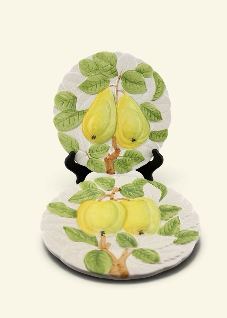 Shafford "Fruit Du Jour" 8" Ceramic Plates Apples and Pears Set of Two 1987